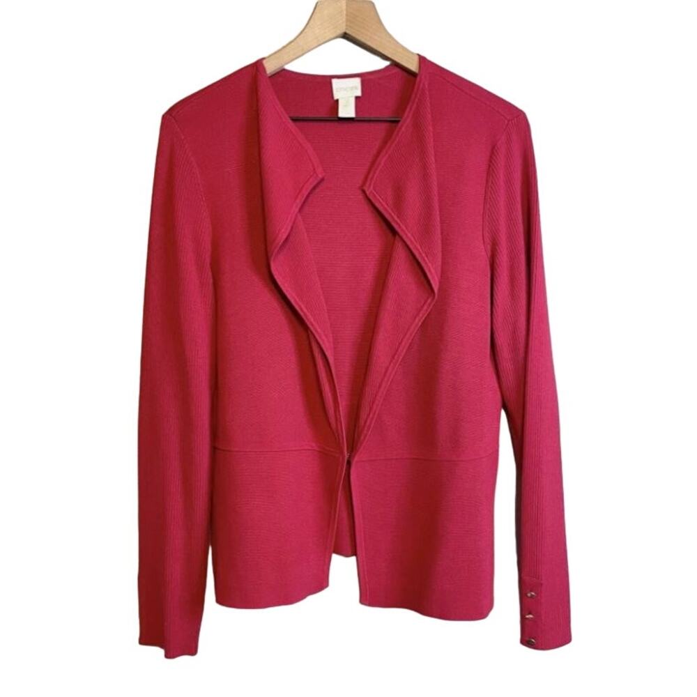 Chicos Red Knit Ribbed Single Clasp Classic Career Casual Sweater Cardigan L